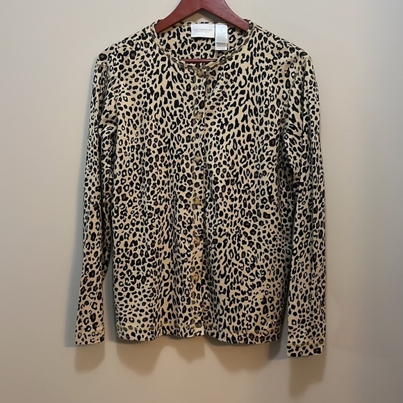 Liz 2pc Animal Print set Button up cardigan & Sleeveless Tee Women’s S Cotton - Picture 2 of 11
